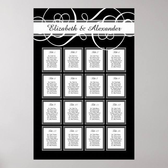 Póster Elegante Boda clásico 16 Tabla de asientos (Frente)
