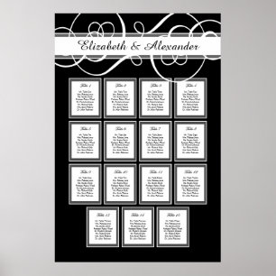 Póster Elegante Boda clásico de 15 asientos de mesa