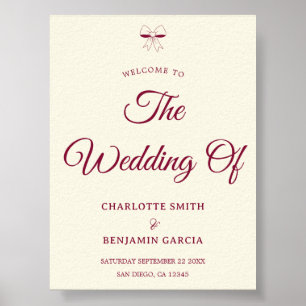 Póster Elegante Boda con Lazo de Crema y Escritura Borgoñ