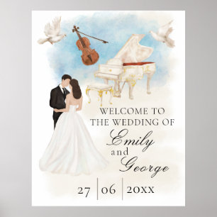 Póster Elegante boda con novia y novio  piano   Violín