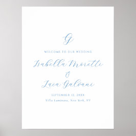 Póster Elegante Boda Costera Chic de Azul y Blanco