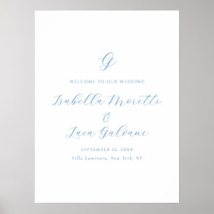 Póster Elegante Boda Costera Chic de Azul y Blanco