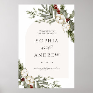 Póster Elegante Boda de Arco Floral de Invierno Bienvenid