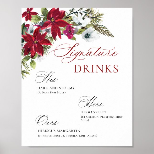 Póster Elegante Boda de bar de poinsettia roja Mimosa (Frente)