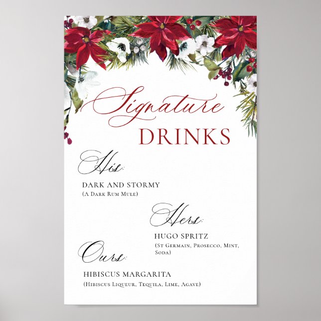 Póster Elegante Boda de bar de poinsettia roja Mimosa (Frente)