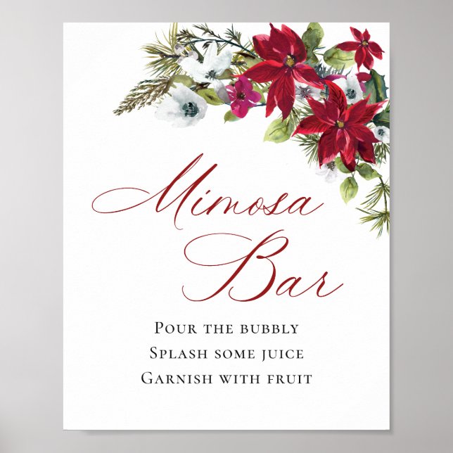 Póster Elegante Boda de bar de poinsettia roja Mimosa (Frente)