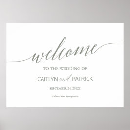 Póster Elegante Boda de bienvenida de la caligrafía verde