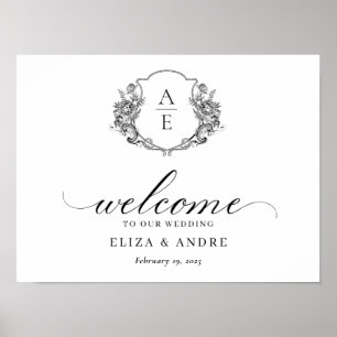 Póster Elegante Boda de bienvenida Escudo Monograma