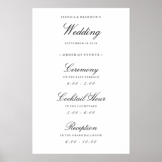Póster Elegante Boda de bienvenida Orden de eventos Recep (Frente)