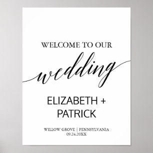 Póster Elegante Boda de caligrafía blanca y negra