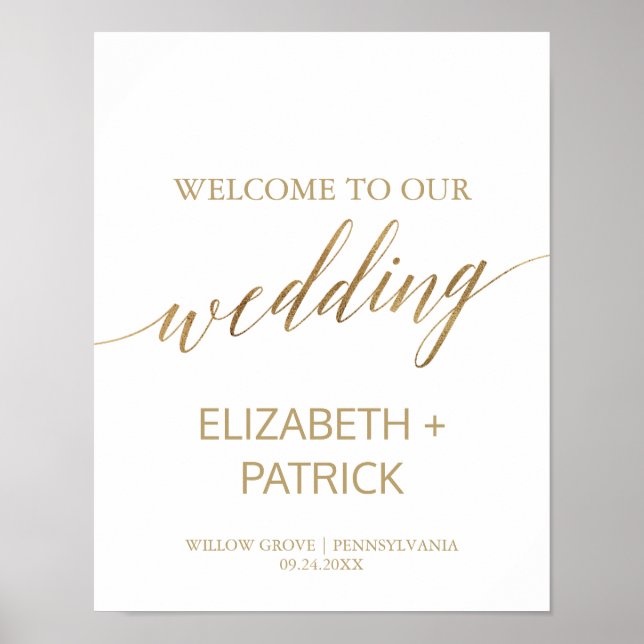 Póster Elegante Boda de caligrafía de oro (Frente)