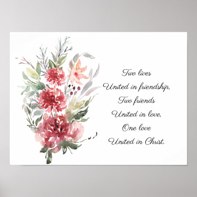 Póster Elegante Boda de citas Inspiradoras con flores ros (Frente)