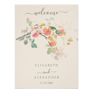 Póster Elegante Boda de color de agua de otoño manzanas