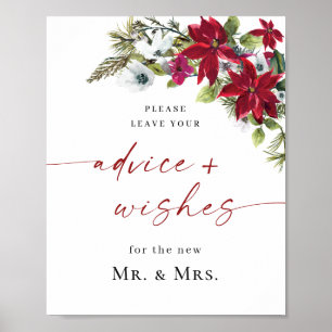 Póster Elegante Boda de consejos y deseos de la poinsetti