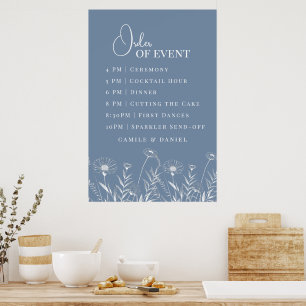 Póster Elegante Boda de Flor Silvestre Periwinkle