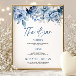 Póster Elegante Boda de flores azules en el Rótulo Bridal