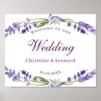 Póster Elegante Boda de flores de lavanda morada