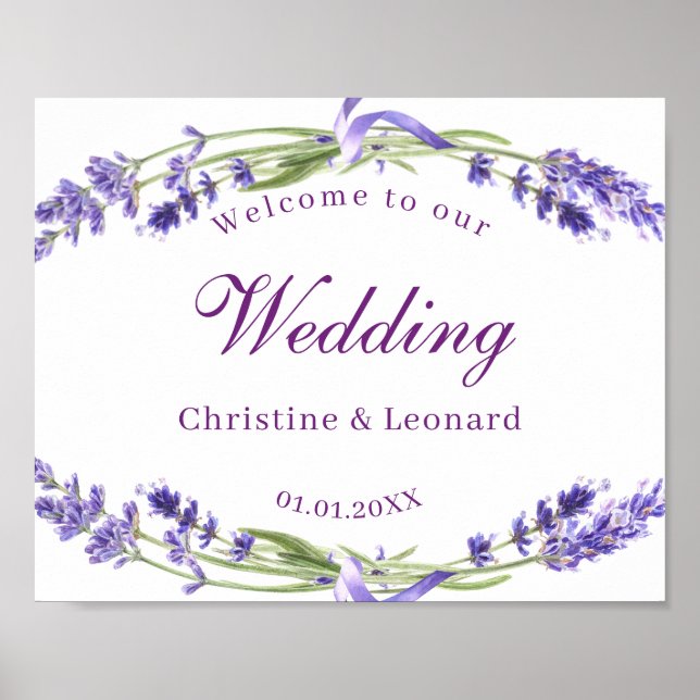 Póster Elegante Boda de flores de lavanda morada (Frente)