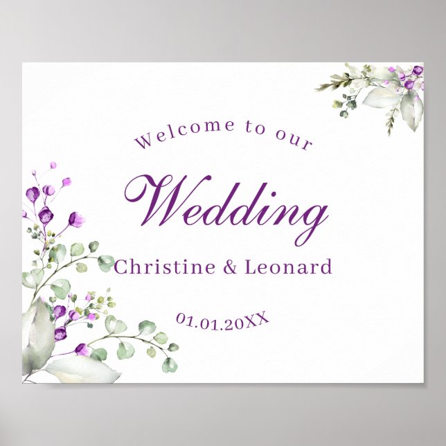 Póster Elegante Boda de flores de lavanda morada (Frente)