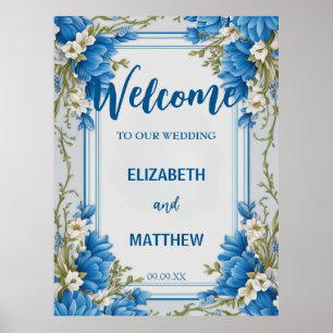 Póster Elegante Boda de flores Hydrangea azul y blanco