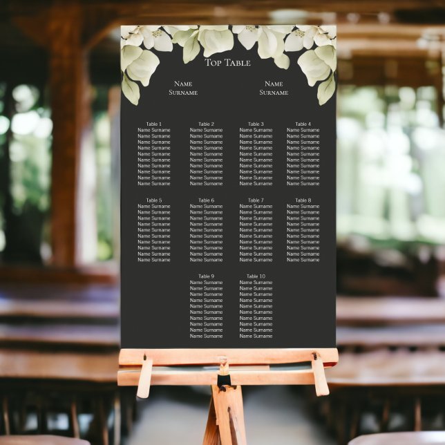 Póster Elegante Boda de follaje verde (Elegant Green Foliage Wedding Seating Plan Poster from Ricaso - for ten tables plus top table)