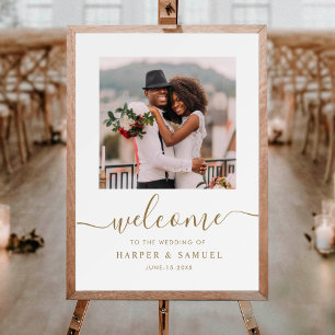 Póster Elegante Boda de fotografía de caligrafía de oro