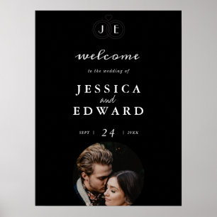 Póster Elegante Boda de fotografía en Monograma Blanco Ne