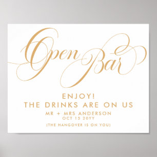 Póster Elegante Boda de guión Bar de bebidas gratis Menú 