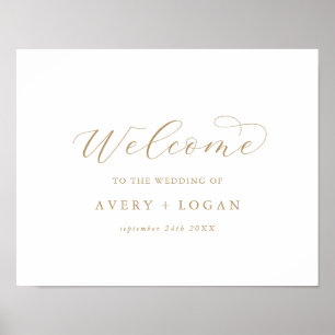 Póster Elegante Boda de guión dorado Poster de bienvenida