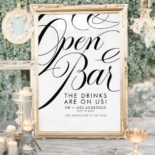Póster Elegante Boda de guión Menú de bebidas gratis