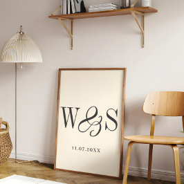 Póster Elegante boda de iniciales de la pareja crema suav