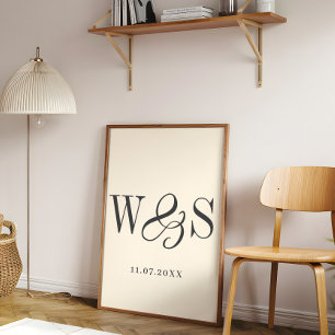 Póster Elegante boda de iniciales de la pareja crema suav