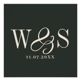 Póster Elegante boda de iniciales de la pareja de ébano