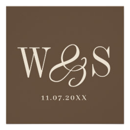 Póster Elegante boda de iniciales de pareja marrón cálida