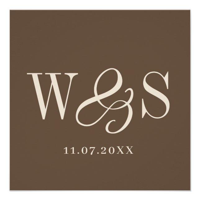 Póster Elegante boda de iniciales de pareja marrón cálida (Anverso)