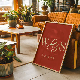 Póster Elegante boda de iniciales de pareja rústica