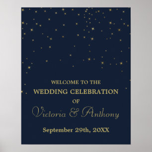 Póster Elegante Boda de la Marina/Oro Cae Estrellas