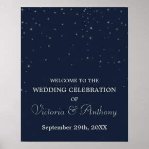 Póster Elegante Boda de la Marina/Plata Cae Stars