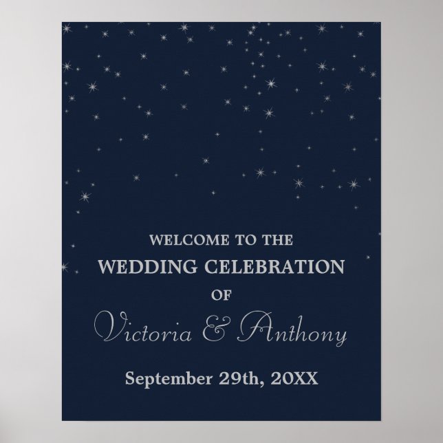 Póster Elegante Boda de la Marina/Plata Cae Stars (Frente)