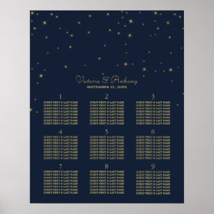 Póster Elegante Boda de la Marina y Oro Caer Estrellas