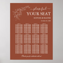 Póster Elegante Boda de la tabla de asientos de Terracota