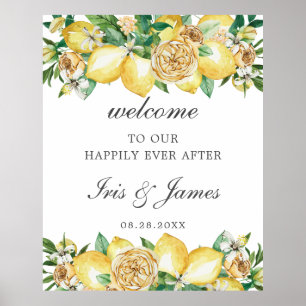 Póster Elegante Boda de la vegetación floral de limón