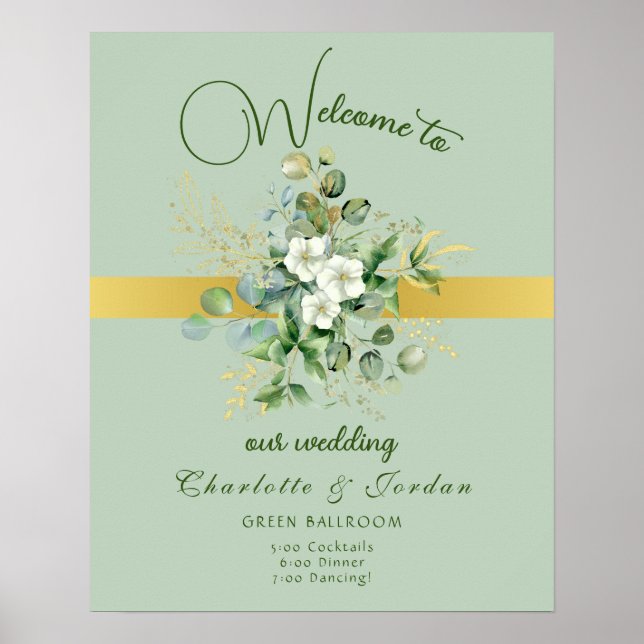 Póster Elegante Boda de la vegetación Poster de bienvenid (Frente)