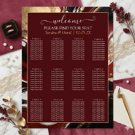 Póster Elegante Boda de Mármol Burgundy y Dorado