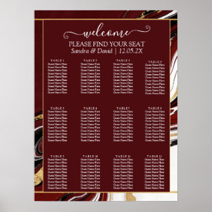 Póster Elegante boda de mármol burgundy y oro