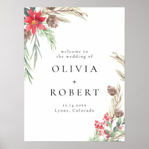 Póster Elegante Boda de Navidades florales de invierno