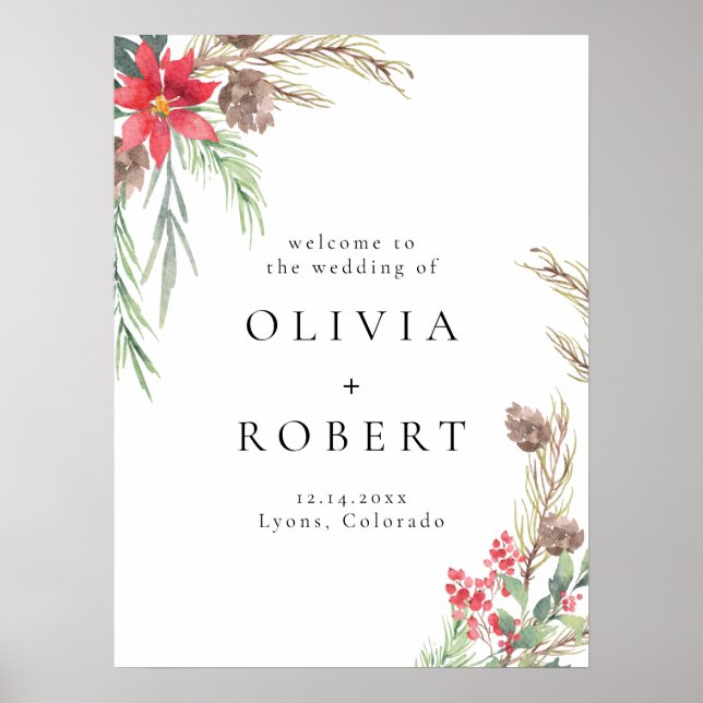 Póster Elegante Boda de Navidades florales de invierno (Frente)