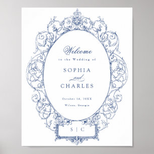 Póster Elegante Boda de Ornamento Floral Vintage