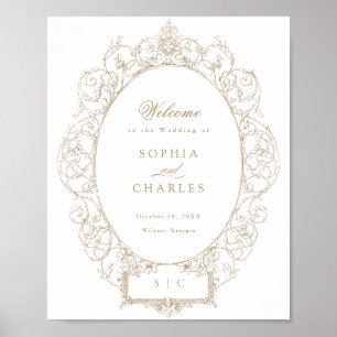 Póster Elegante Boda de Ornamento Floral Vintage