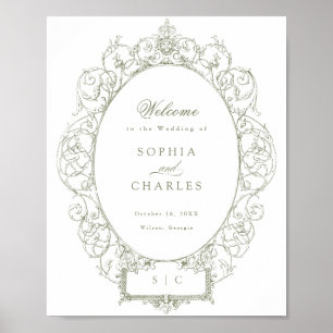 Póster Elegante Boda de Ornamento Floral Vintage